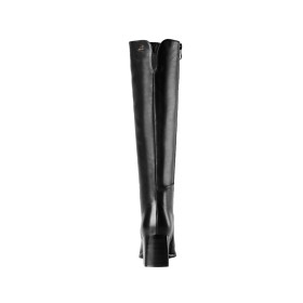 Full Grain Chunky Classic Black Knee High Boot Leather Fall 6 cm Heeled Closed Toe Riding Boot