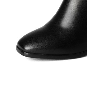 Full Grain Chunky Classic Black Knee High Boot Leather Fall 6 cm Heeled Closed Toe Riding Boot