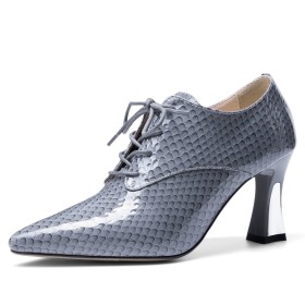Schlangenmuster Leder Blau 2022 Moderne Spitz Schuhe High Heel Oxford Blockabsatz Elegante