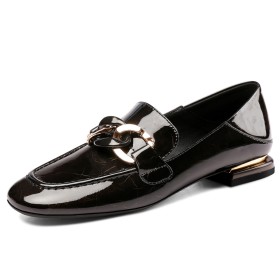 Closed Toe Leather Black Loafers Metallic Sparkly Comfort Cute Patent Leather Flat Shoes
