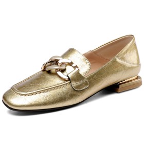 Bequeme Flache Schuhe Damen Loafers Metallschmuck Metallic