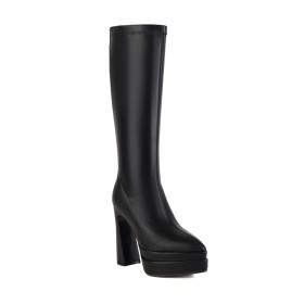 13 cm High Heel Kniehohe Bequeme Blockabsatz Gefütterte Damenstiefel Winter Spitz Plateau Reitstiefel Klassisch