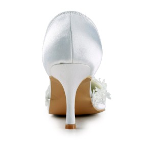 Cerimonia Sandali Donna Eleganti Con Applicazioni Tacco Alto Di Raso Scarpe Sposa A Punta Fiori Tacco A Spillo