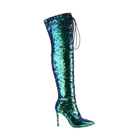 Glitter Stilettos Sparkly Thigh High Boot For Women Ombre 4 inch High Heel Pole Dancing Shoes