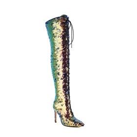 Stilettos Lange Laarzen Gouden High Heel Overknee Boots Paaldans