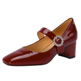 Comfortable Leather Beautiful 6 cm Heeled Belt Buckle Pumps Mary Jane Fashion Formal Dress Shoes Business Casual With Rhinestones Block Heels