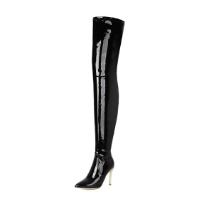 blingqueen Dameslaarzen, blokhak, punklaarzen, Zwarte lak, 46 EU