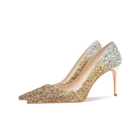 Brautschuhe Frühjahr Festliche Schuhe Farbverlauf Stöckelschuhe Elegante 8 cm High Heels 2021 Stilettos Abendschuhe Spitz