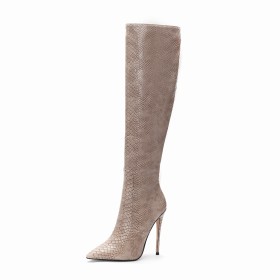 2022 Originale Talon Haut Bottes Hautes Fourrees Knee Boots Beige Femme Talons Aiguilles Python