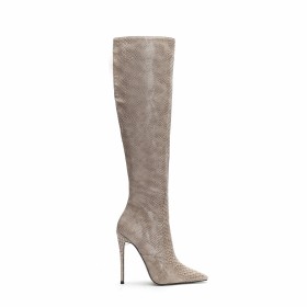 2022 Originale Talon Haut Bottes Hautes Fourrees Knee Boots Beige Femme Talons Aiguilles Python