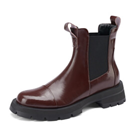 Chelsea Boots Platte Enkellaarsjes Dames Leer Klassiek Vintage Comfort Lak Vrijetijds