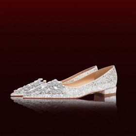 Sparkly Luxury Silver Flower Beautiful Sequin Loafers Low Heeled Block Heel Thick Heel