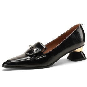 Elegant Sculpted Heel Pointed Toe Buckle Patent Leather Loafers Business Casual Modern Low Heels Thick Heel