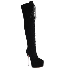 Plateau Wildleder Spitz Extreme High Heels Stiletto Gefütterte Klassisch Boots Winter Schnürschuhe Boots Damen