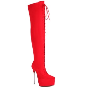 Red Stiletto Heels Faux Leather Classic Suede Over Knee Boots 16 cm High Heeled Platform