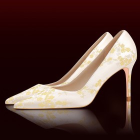Beautiful Flower High Heels Pointed Toe Stiletto Heels Pumps Bridal Shoes Dressy Shoes Champagne