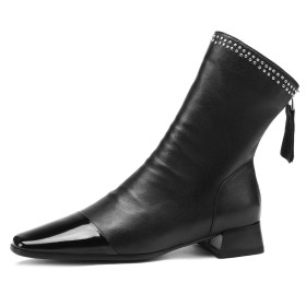Herbst Mit Blockabsatz Comfort Elegante Mit 3 cm Niedriger Absatz Gefütterte Leder Ankle Boots