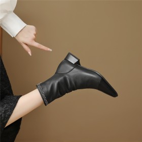 Low Heels Going Out Footwear Studded Leather Patent Comfort Booties For Women Chunky Block Heels