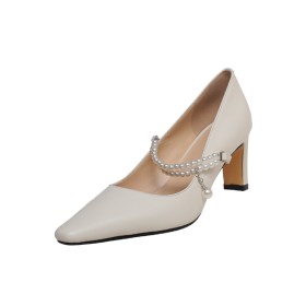 Elegant White 7 cm Heeled With Ankle Strap Pumps Dress Shoes