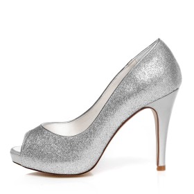 Naaldhakken Satijnen Pumps Sparkle 10 cm Highheel Dames Schoenen Zilveren Feest