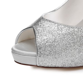 Naaldhakken Satijnen Pumps Sparkle 10 cm Highheel Dames Schoenen Zilveren Feest