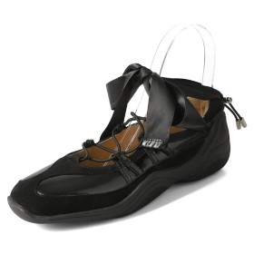 Moderne Plate Baskets Confort Vernis Chaussure Femme Cuir Noir Bride Cheville Habillées