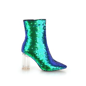 Mit 8 cm Hohe Absatz Festliche Schuhe Glitzernden Grüne Stiefeletten Blockabsatz Mode