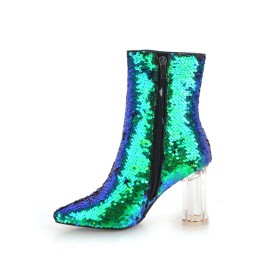 Mit 8 cm Hohe Absatz Festliche Schuhe Glitzernden Grüne Stiefeletten Blockabsatz Mode