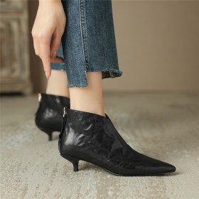 Business Casual Comfort Lak Gevoerde Met Lage Hak Enkellaarsjes Dames Klassiek Leer Kitten Heel Spitse Neus