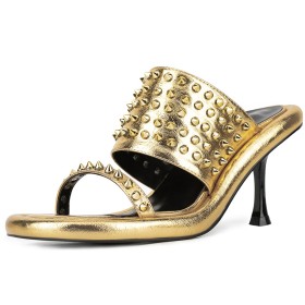 Stiletto Heels Studded 7 cm Mid Heels Sparkly Womens Sandals Metallic Going Out Footwear Fashion Peep Toe