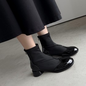 Mode Bequeme Lackschuhe Winter Stiefeletten Mit Blockabsatz Sock Boots Mit 4 cm Niedriger Absatz