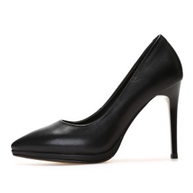 Talon Haut 10 cm Cuir Bout Pointu Classique Noir Talons Aiguilles Escarpin Chaussures Pour Femme