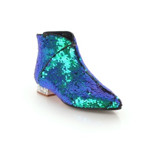 Gevoerde Winter Glitter Blok Hak Enkellaarsjes Dames Gradient Met 3 cm Lage Hak Sparkle Mode Groen