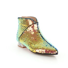 Mode Sparkle Met 3 cm Lage Hakken Blok Hak Gouden Ombre Enkellaarsjes Dames Glitter