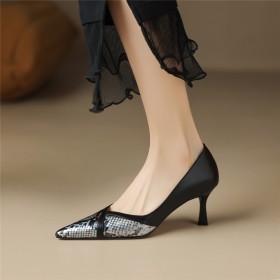 Elegant Pumps 7 cm Mid Heels Snake Print Stylish Womens Shoes