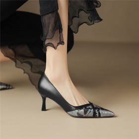 Mooie Pumps Slangenprint Naaldhakken Leer Schoenen Dames Middelhoge Heels