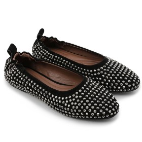 Bout Rond Confort Daim Noir Plates Chaussures Femme Mocasins
