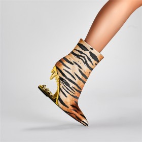 Camel Mode Spitse Neus Klassiek Enkellaarsjes Imitatieleer High Heel Luipaard