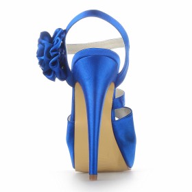 Platform Heel Stilettos Elegant Satin 5 inch High Heeled 2020 Open Toe Blue Sandals