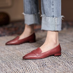 Bout Pointu Rouge Chaussures Femme Confort Loafers