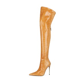 Faux Leather Tall Boots Stiletto Heels High Heel Classic 2022 Thigh High Boot Snake Print Fur Lined