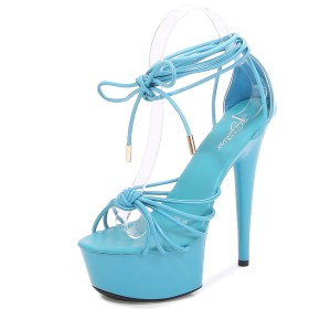 High Heel Stiletto Heels Ankle Wrap Light Blue Pole Dancing Shoes Patent Leather Sexy Platform Going Out Shoes Classic Faux Leather Sandals Strappy