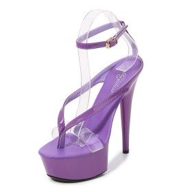 Going Out Footwear Platform Purple Patent 15 cm High Heels Strappy Sandals Thick Heel With Ankle Strap