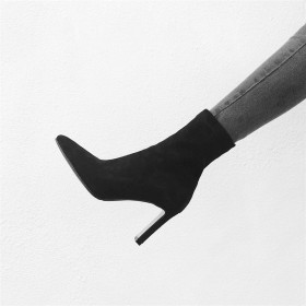 Winter Naaldhakken Gevoerde Zwarte Suede Sock Boots Hoge Hakken Leer Enkellaars Dames