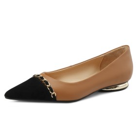 Comfort Leather Pointed Toe Loafers Ballerinas With Chain Cute Flats