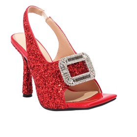 Rouge Chaussure De Soirée Slingback A Talon 10 cm Habillé Paillette Peep Toes Ceremonie À Boucle Moderne Talon Aiguille Sandale