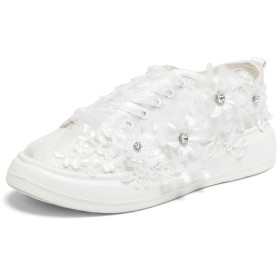 Scarpe Da Sposa Platform Sneakers Bianco Moda Scarpe Con Strass Stringati