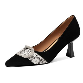 Leather Snake Printed 7 cm Heeled Black Slip On Suede Elegant Rhinestones Pumps With Buckle Business Casual 2024 Classic