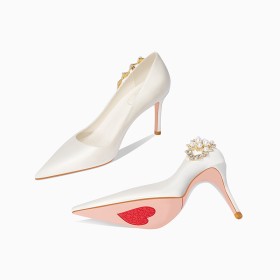 Pearl Stilettos Pointed Toe 8 cm High Heel Party Shoes Bridal Shoes Pumps Vintage