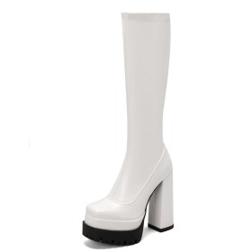 Chunky Heel Going Out Footwear Winter Knee High Boot For Women High Heel Square Toe Platform Classic Sock Block Heels